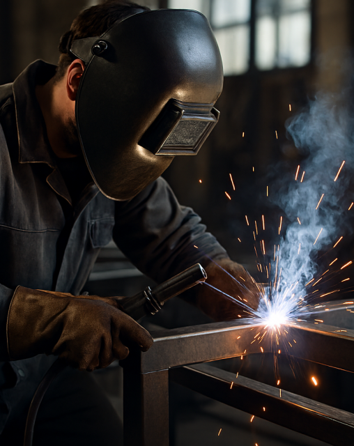 Um homem soldando um